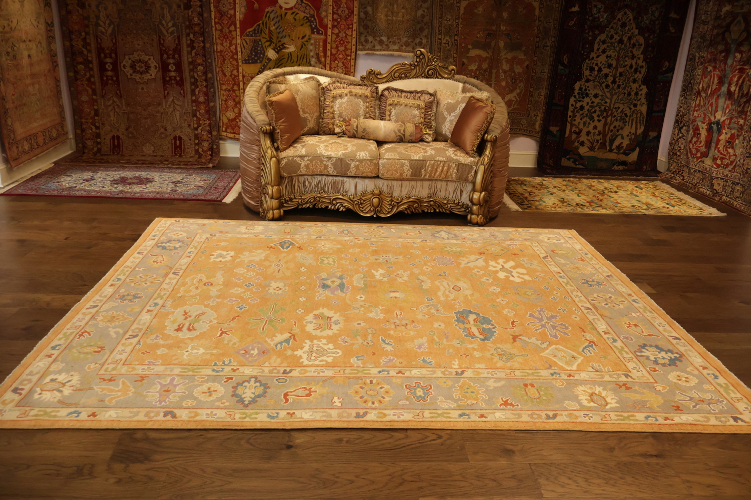 Rare Vegetable Dye Wool Oushak Turkish Area Rug 8x10