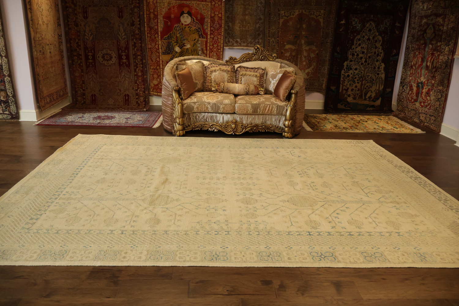 Top Quality Muted Geometric Khotan Turkish Area Wool Rug 10x13