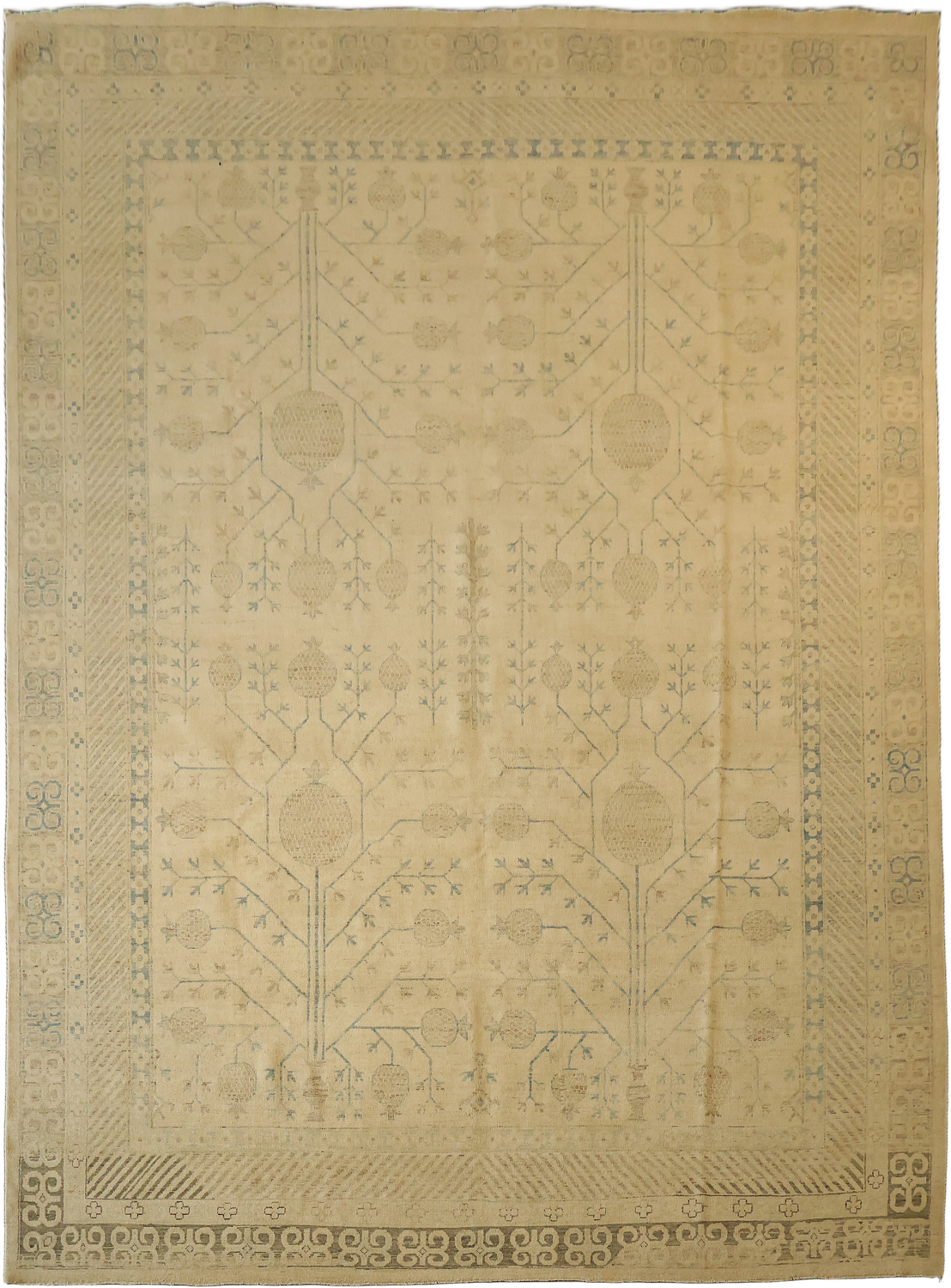 Top Quality Muted Geometric Khotan Turkish Area Wool Rug 10x13
