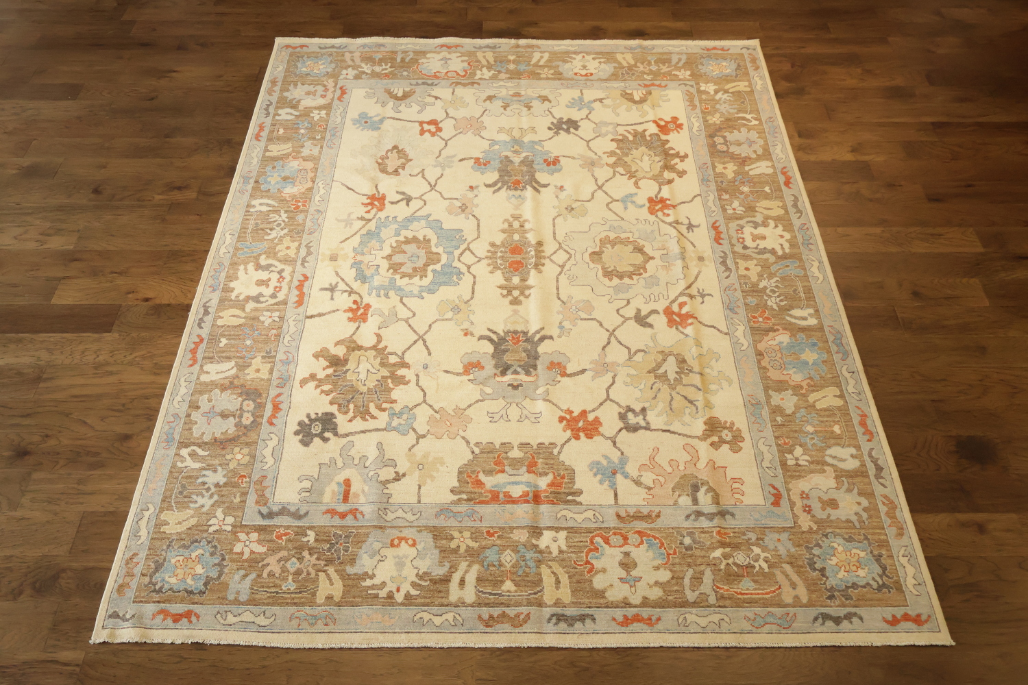 Ivory Wool Oushak Turkish Geometric Area Rug 9x12