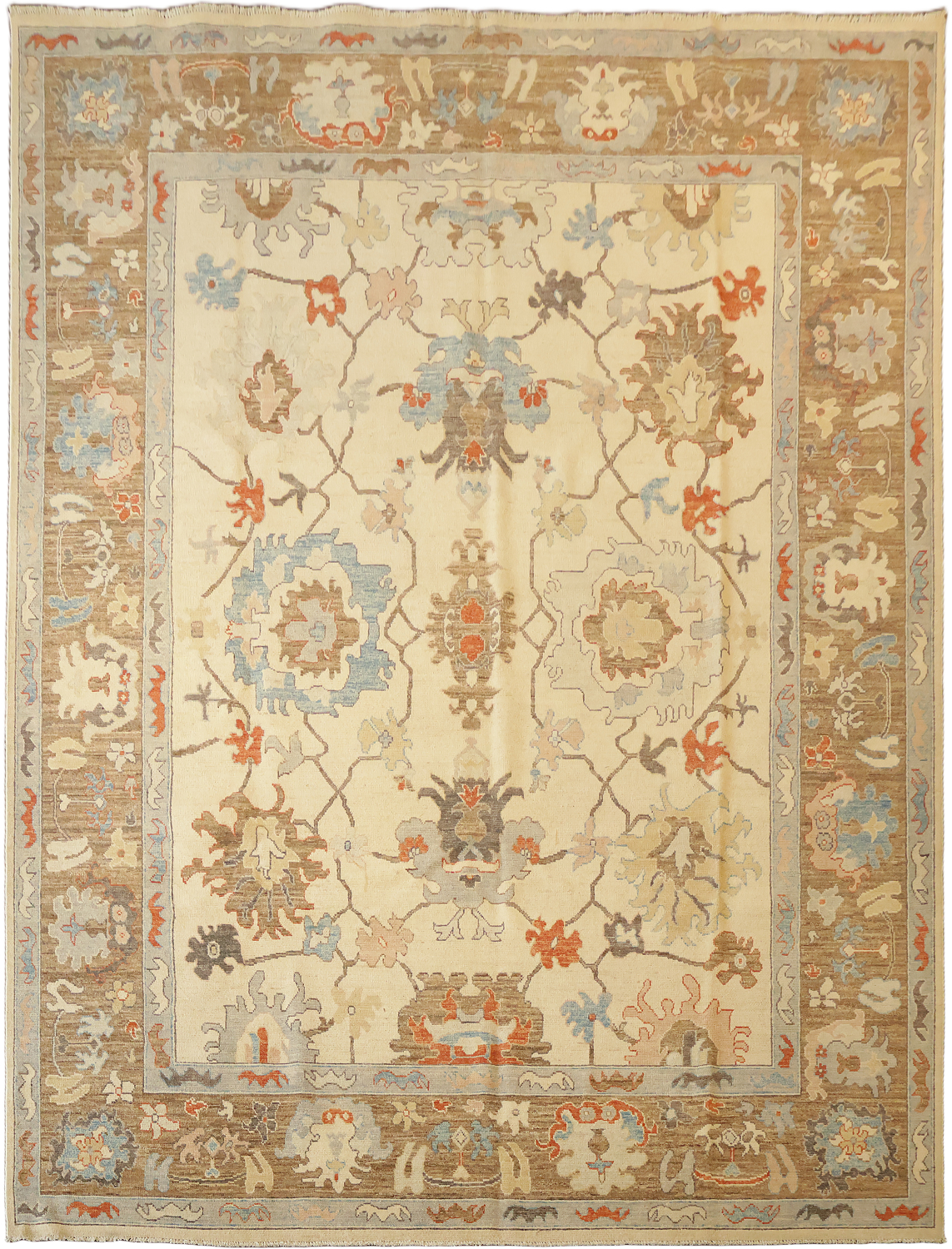 Ivory Wool Oushak Turkish Geometric Area Rug 9x12