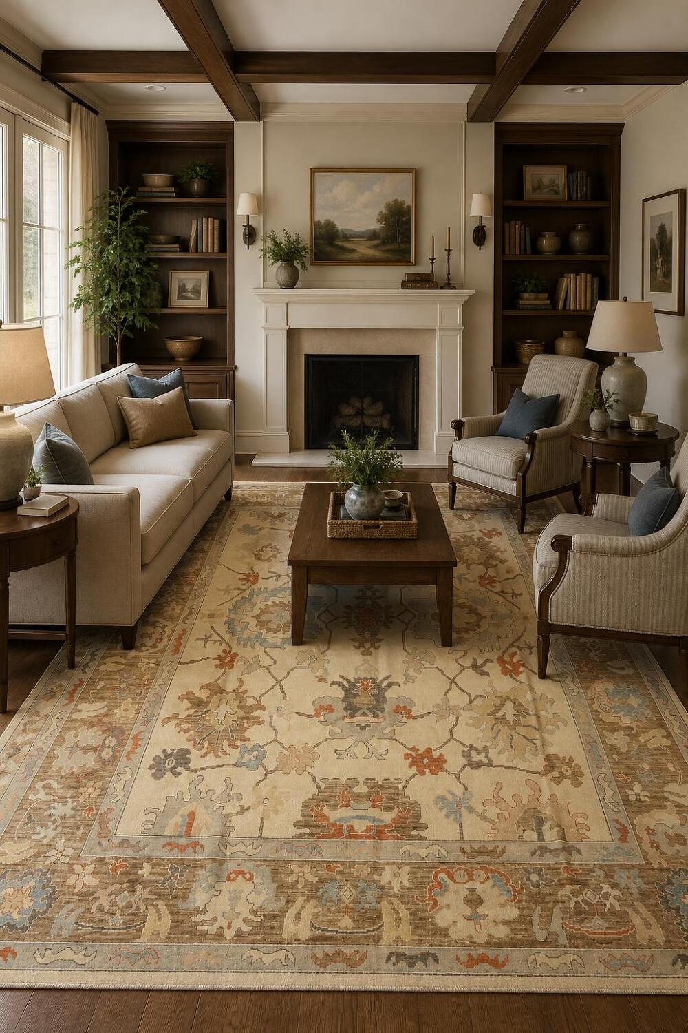 Ivory Wool Oushak Turkish Geometric Area Rug 9x12