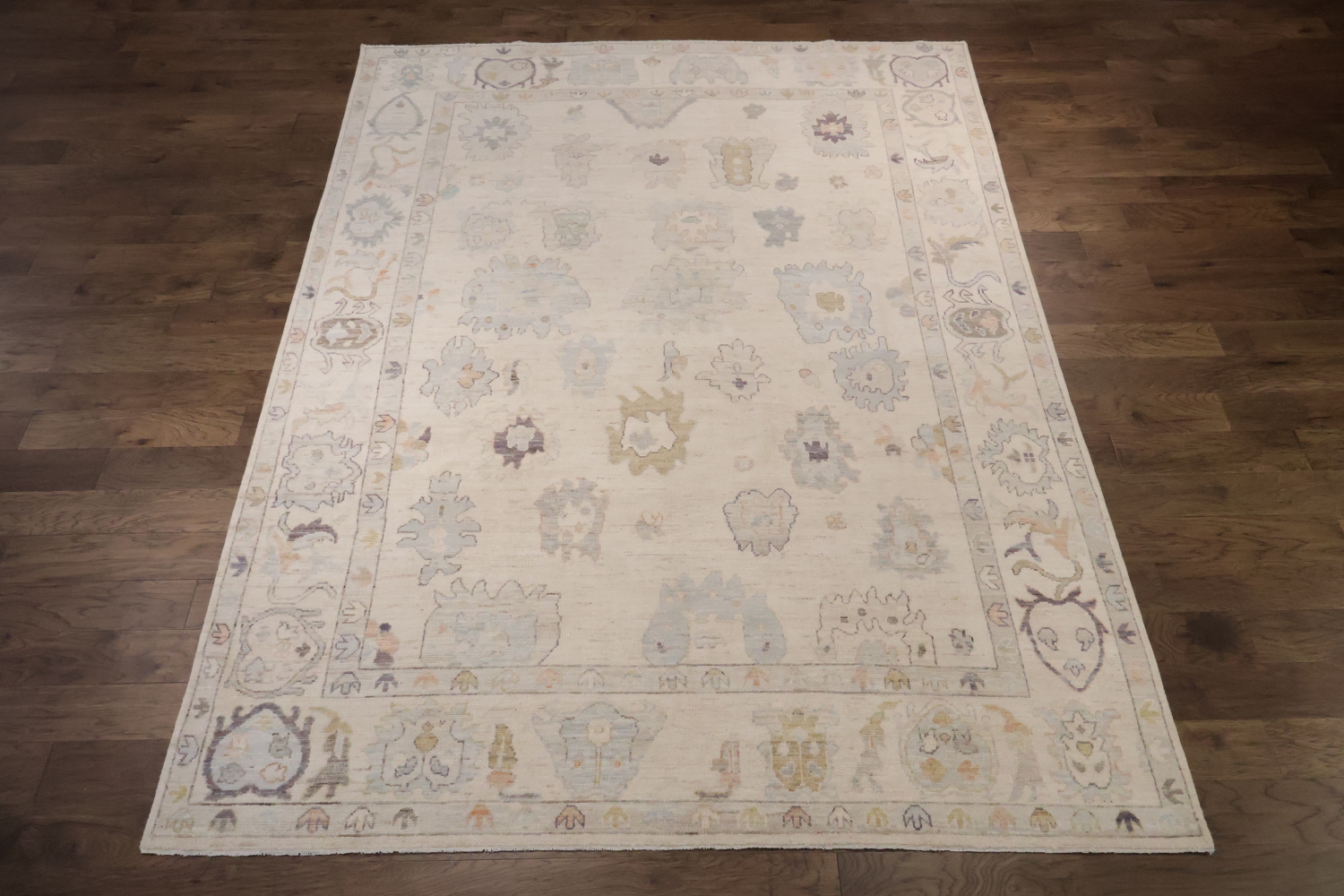 Stunning Ivory Wool Oushak Turkish Area Rug 9x12