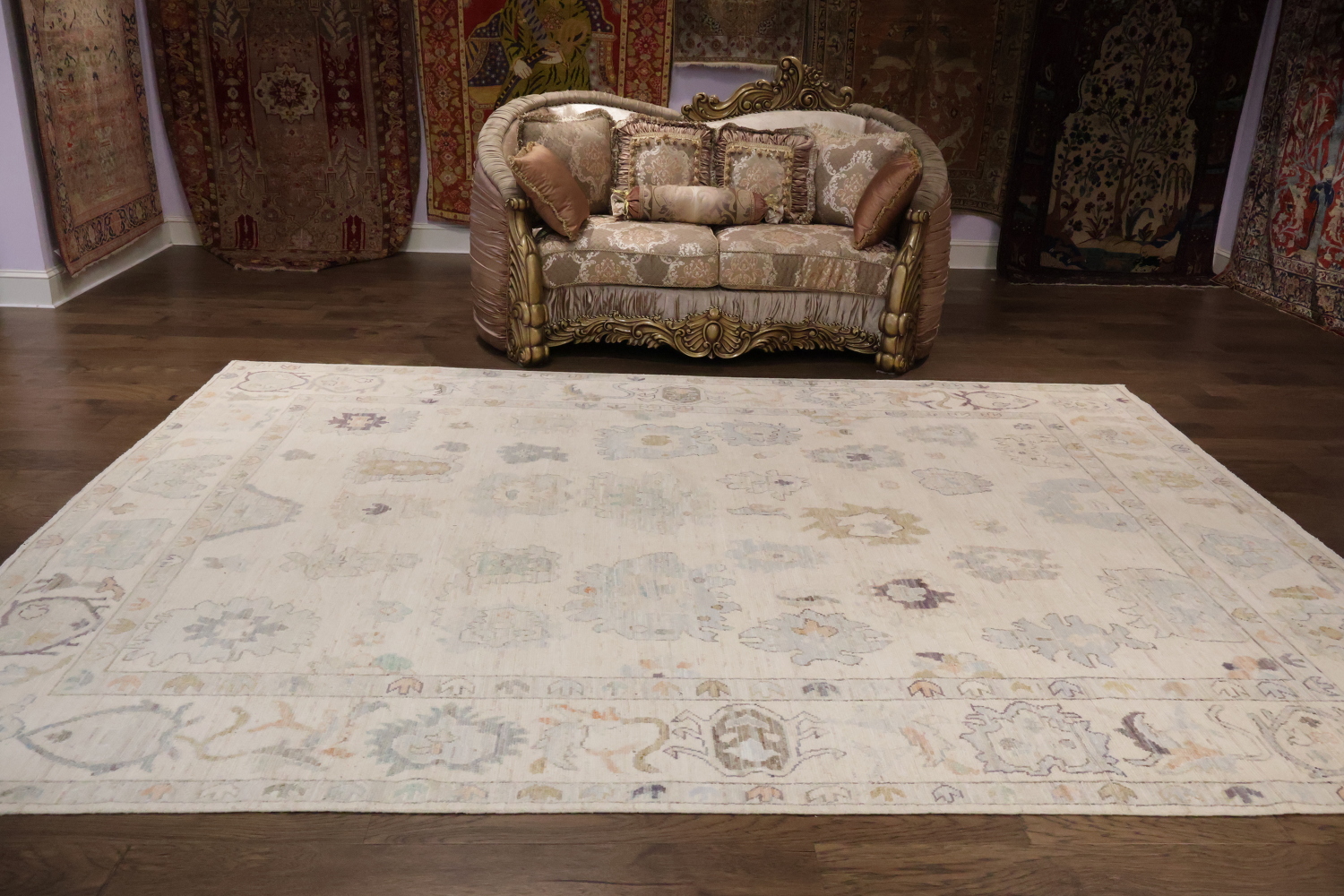 Stunning Ivory Wool Oushak Turkish Area Rug 9x12
