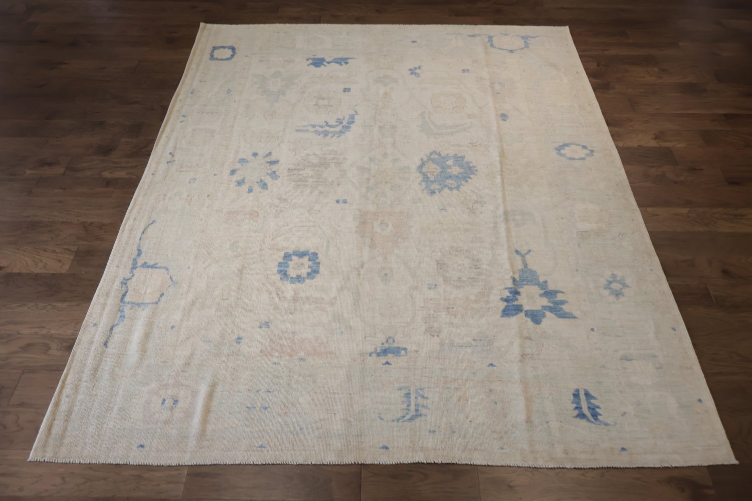 Elegant Minimalist Wool Oushak Rug with Subtle Floral Accents 8x10
