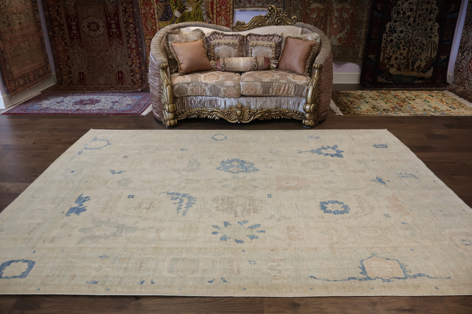 Elegant Minimalist Wool Oushak Rug with Subtle Floral Accents 8x10