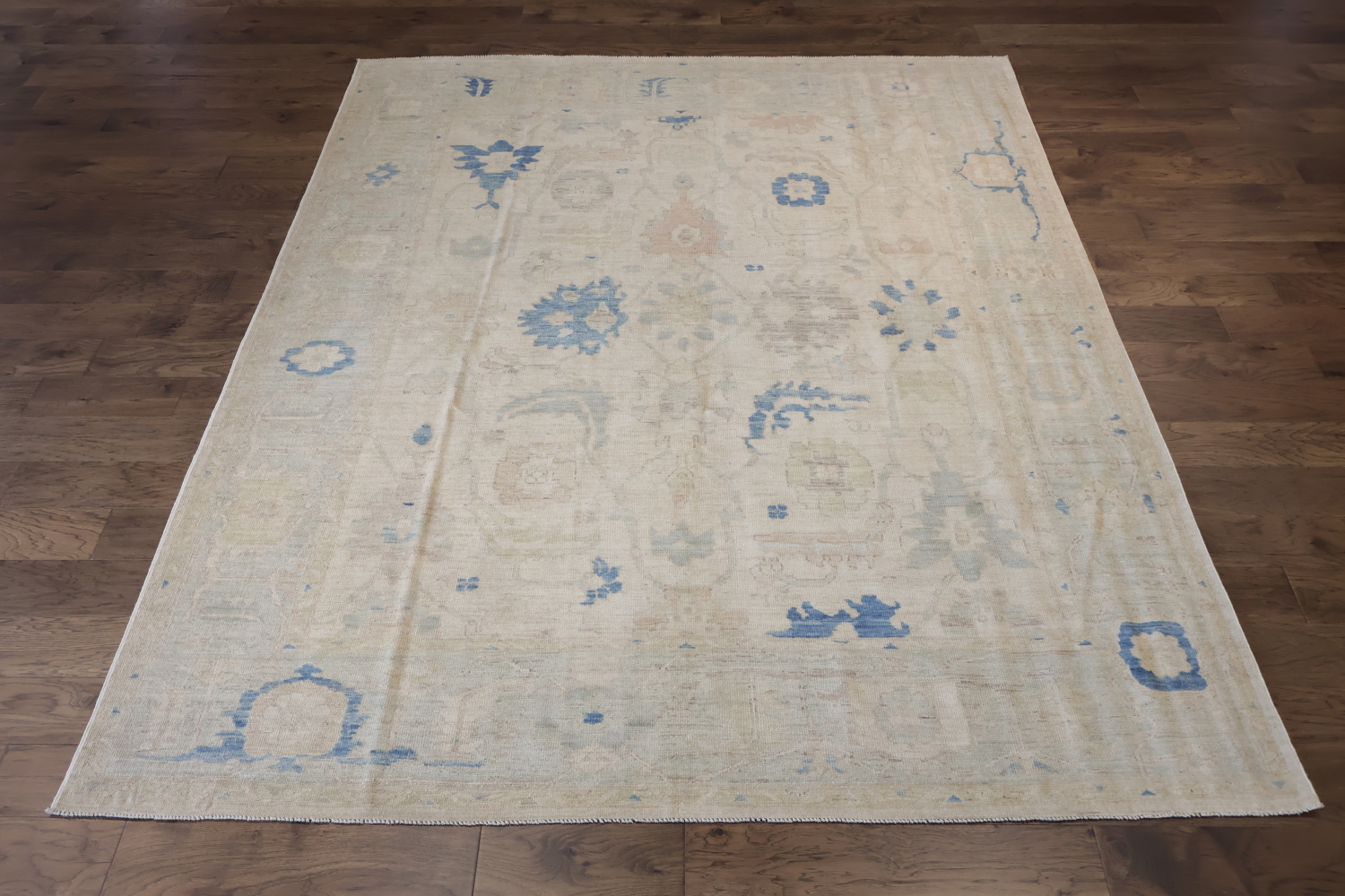 Elegant Minimalist Wool Oushak Rug with Subtle Floral Accents 8x10
