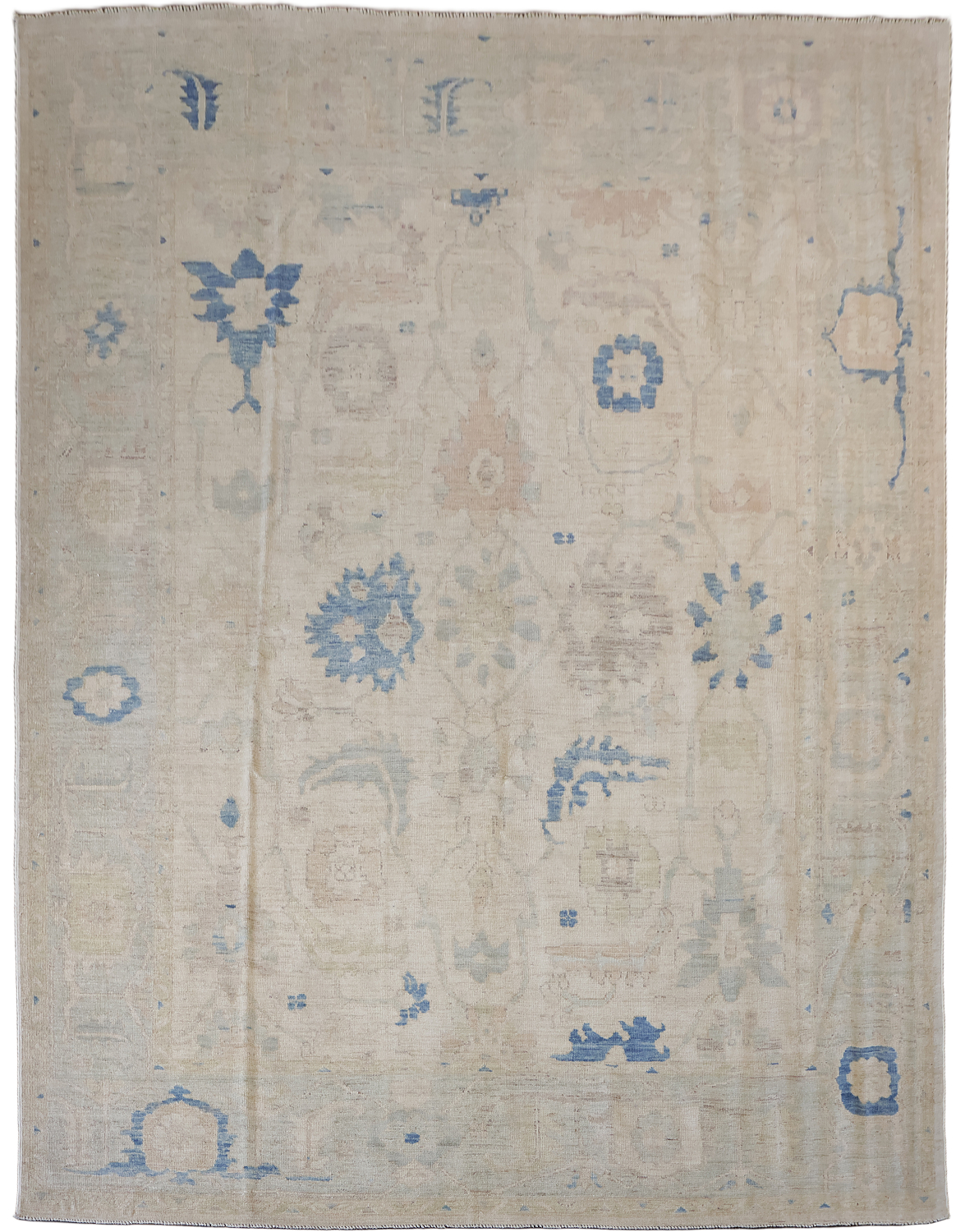 Elegant Minimalist Wool Oushak Rug with Subtle Floral Accents 8x10