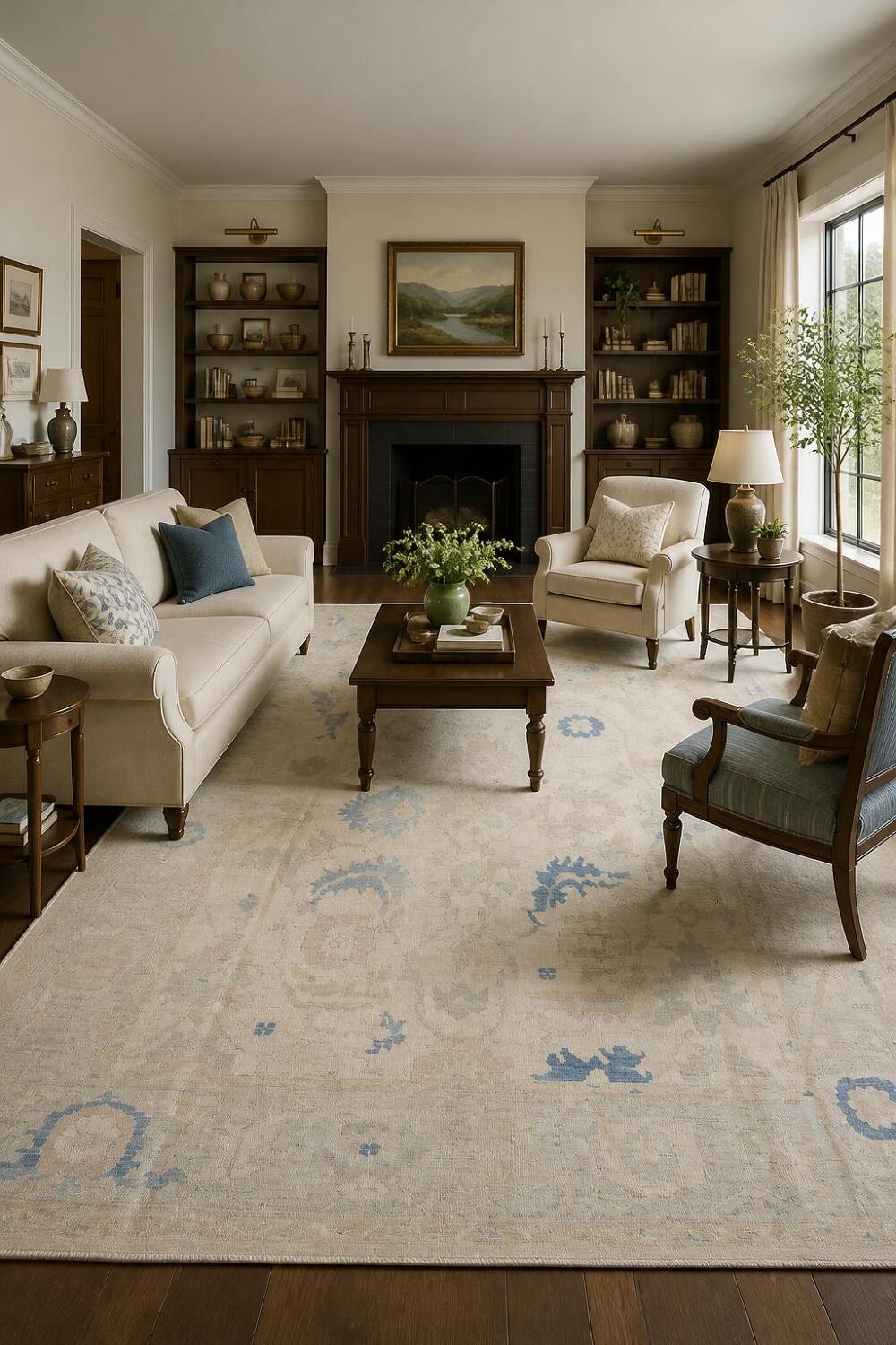 Elegant Minimalist Wool Oushak Rug with Subtle Floral Accents 8x10
