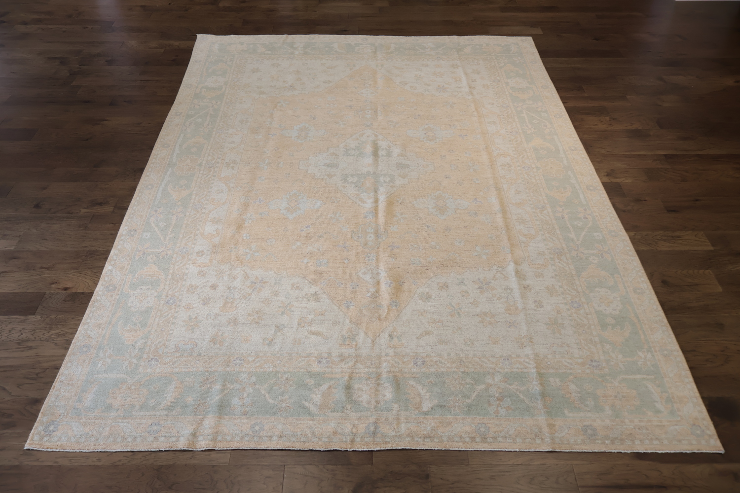 Muted Geometric Wool Oushak Area Rug Perfect for a Vintage Aesthetic Look 10x14