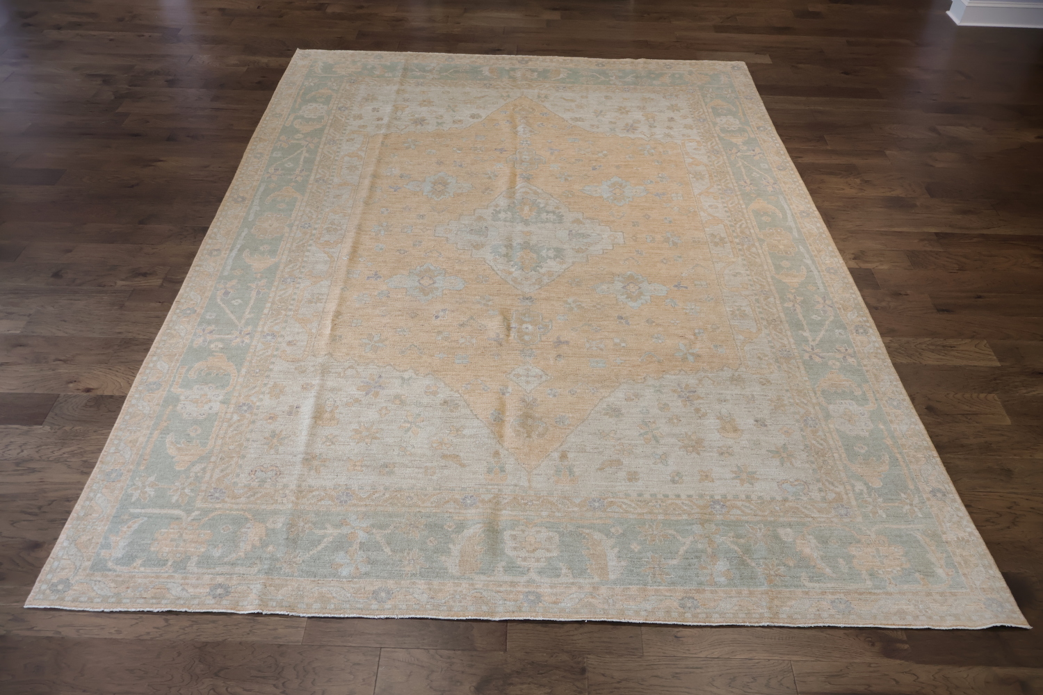 Muted Geometric Wool Oushak Area Rug Perfect for a Vintage Aesthetic Look 10x14