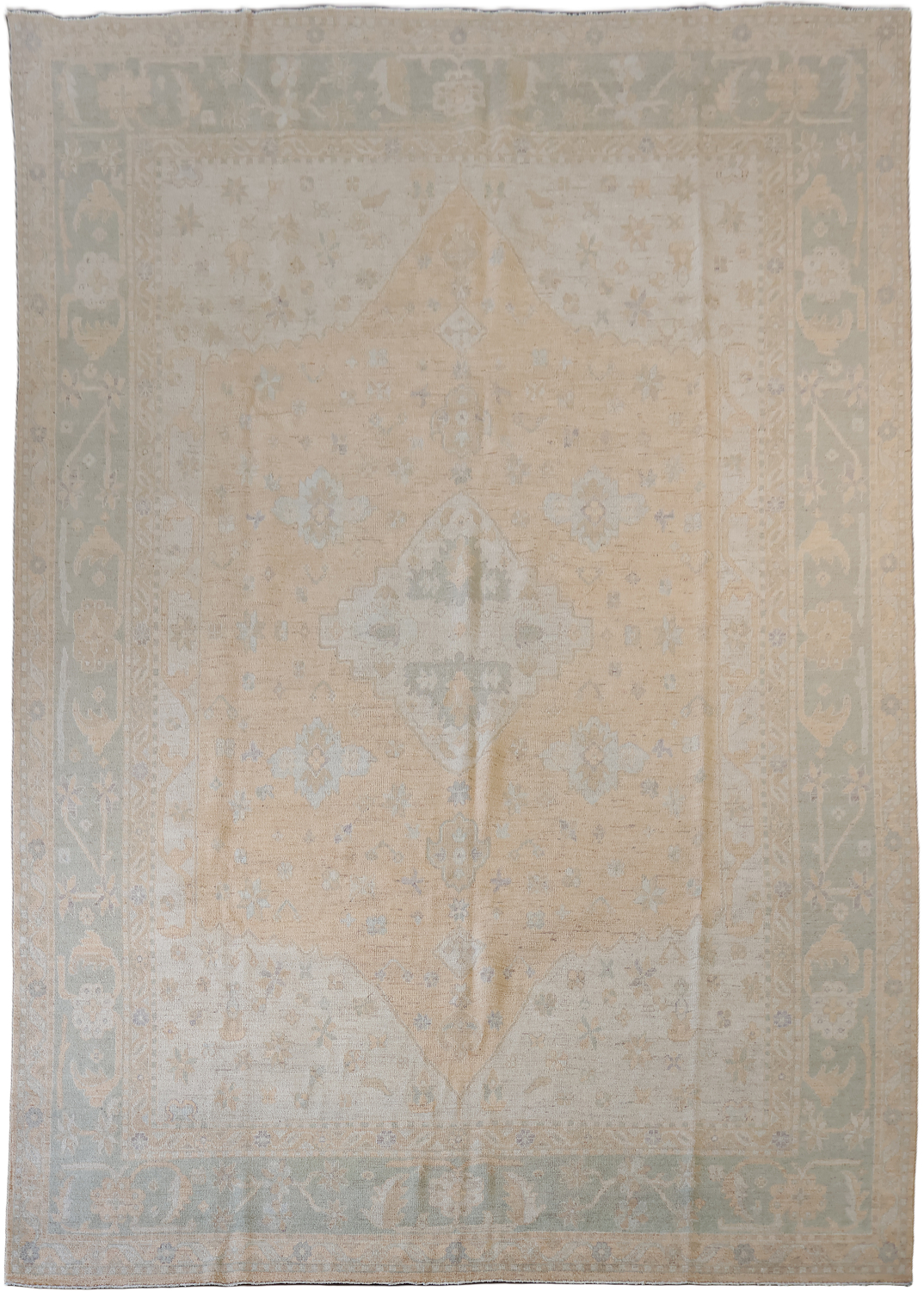 Muted Geometric Wool Oushak Area Rug Perfect for a Vintage Aesthetic Look 10x14