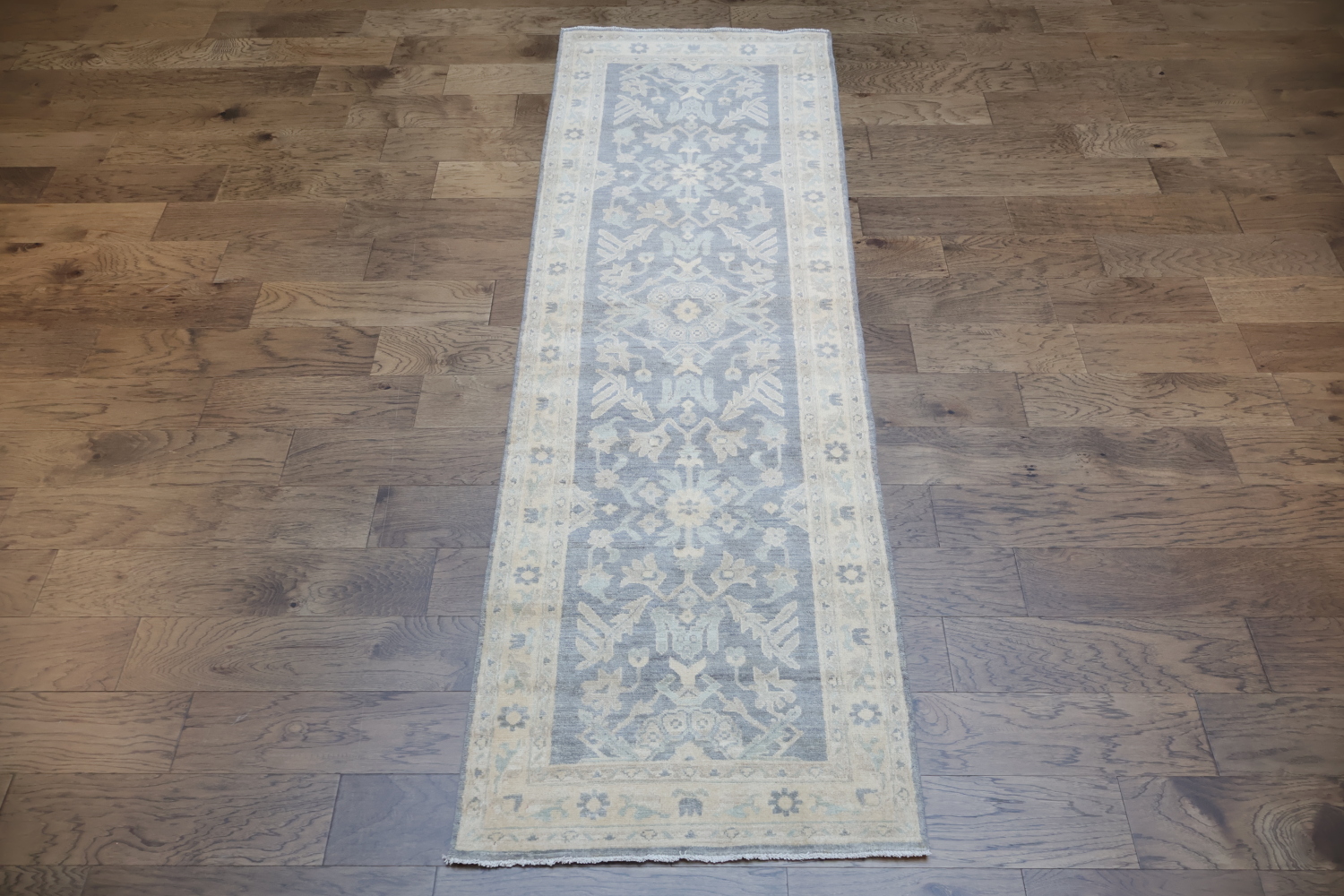 Outstanding Al Ove Geometric Wool Oushak Turkish Runner Rug 3x9