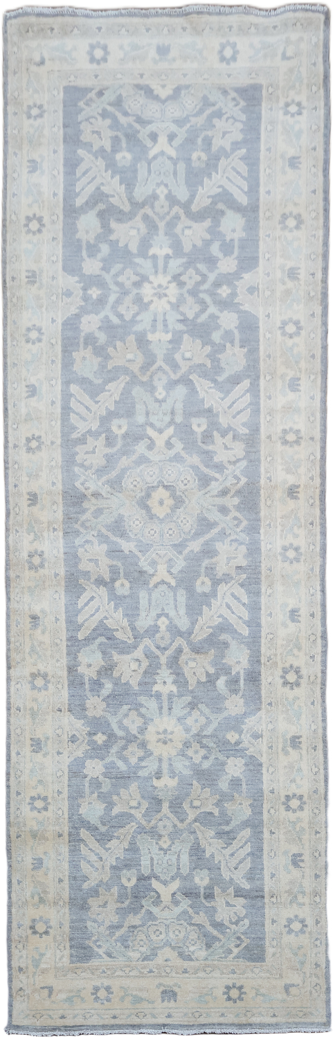 Outstanding Al Ove Geometric Wool Oushak Turkish Runner Rug 3x9