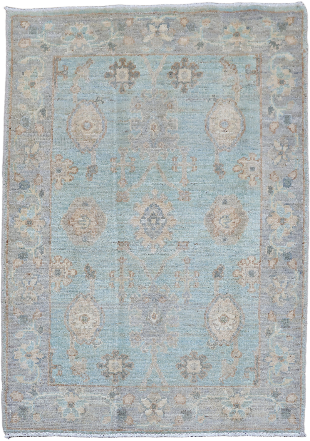 Green All Over Wool Oushak Turkish Rug 2x3
