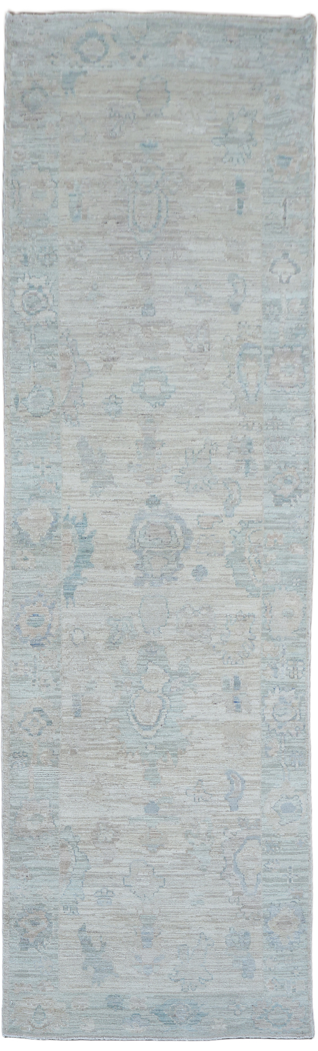 Stunning Vegetables Dye Wool Oushak Turkish Runner Rug 3x10