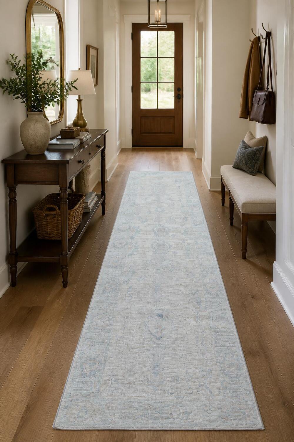 Stunning Vegetables Dye Wool Oushak Turkish Runner Rug 3x10