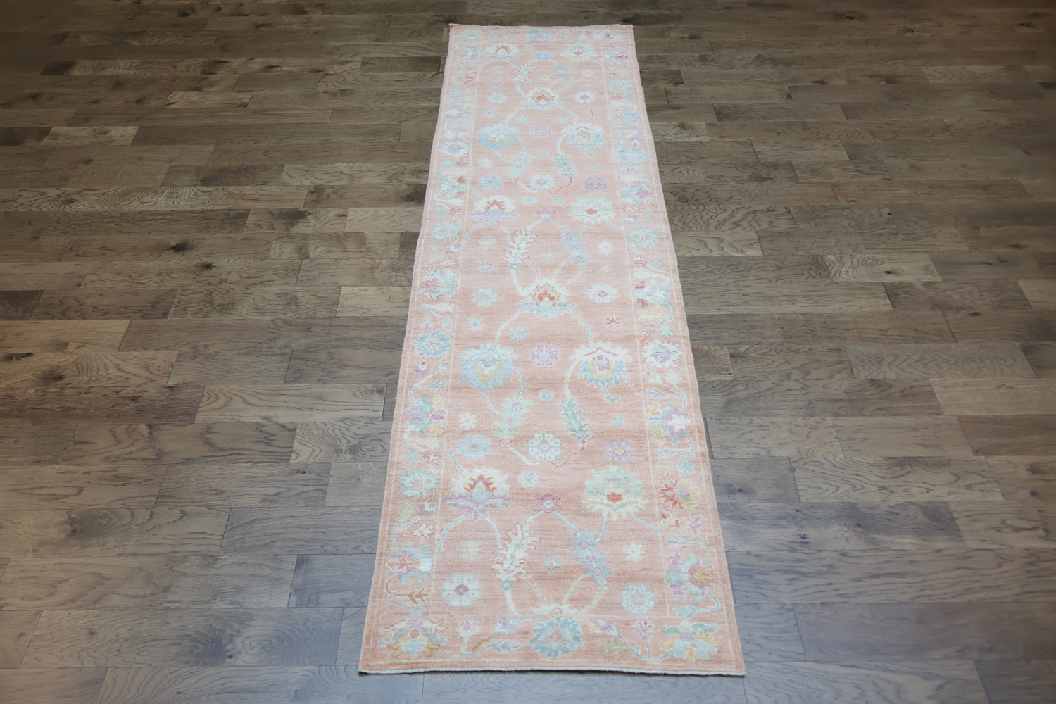 Vegetable Dye All Ove Wool Oushak Turkish Runner Rug 3x12
