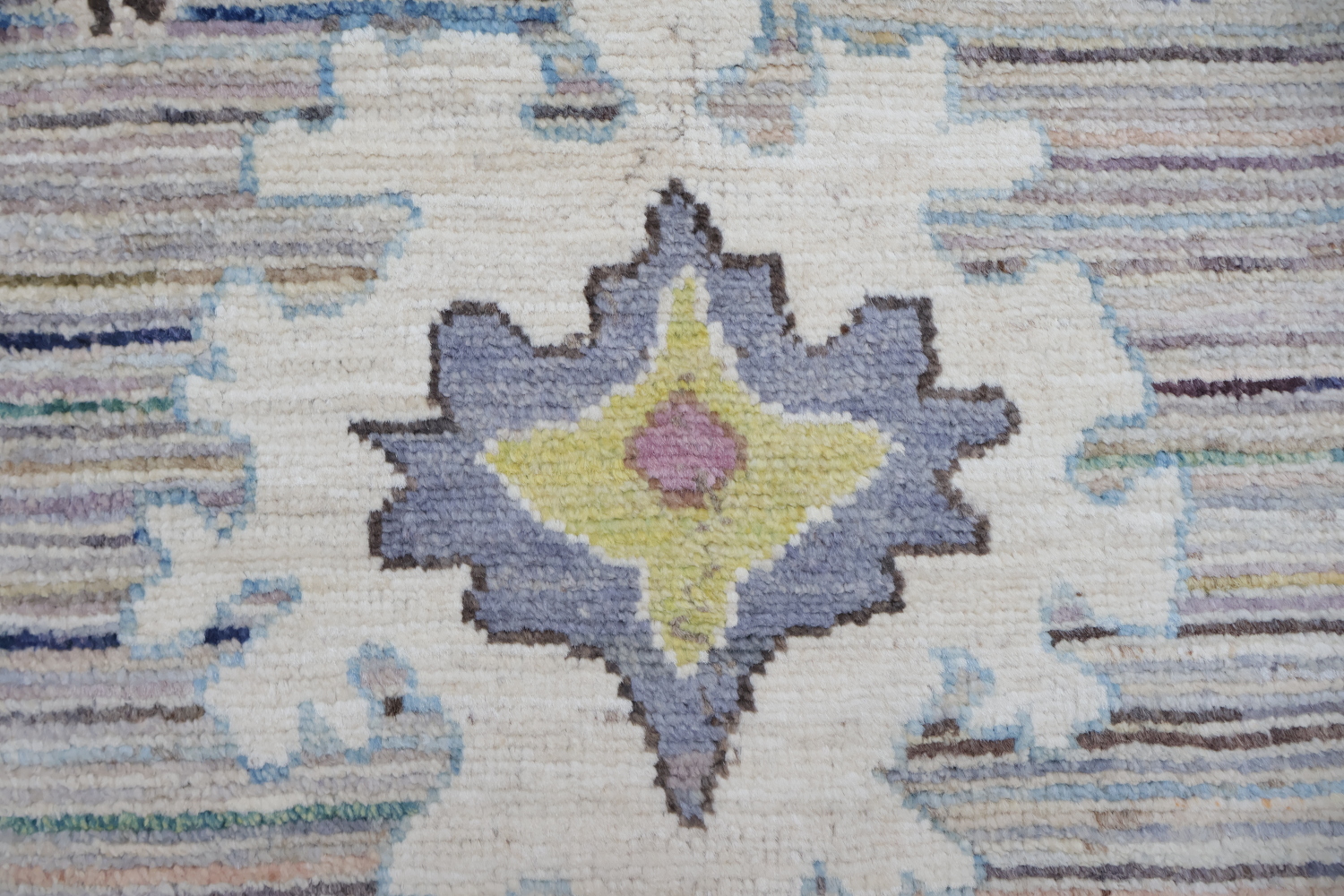 Unique Geometric Wool Oushak Turkish Runner Rug 3x10
