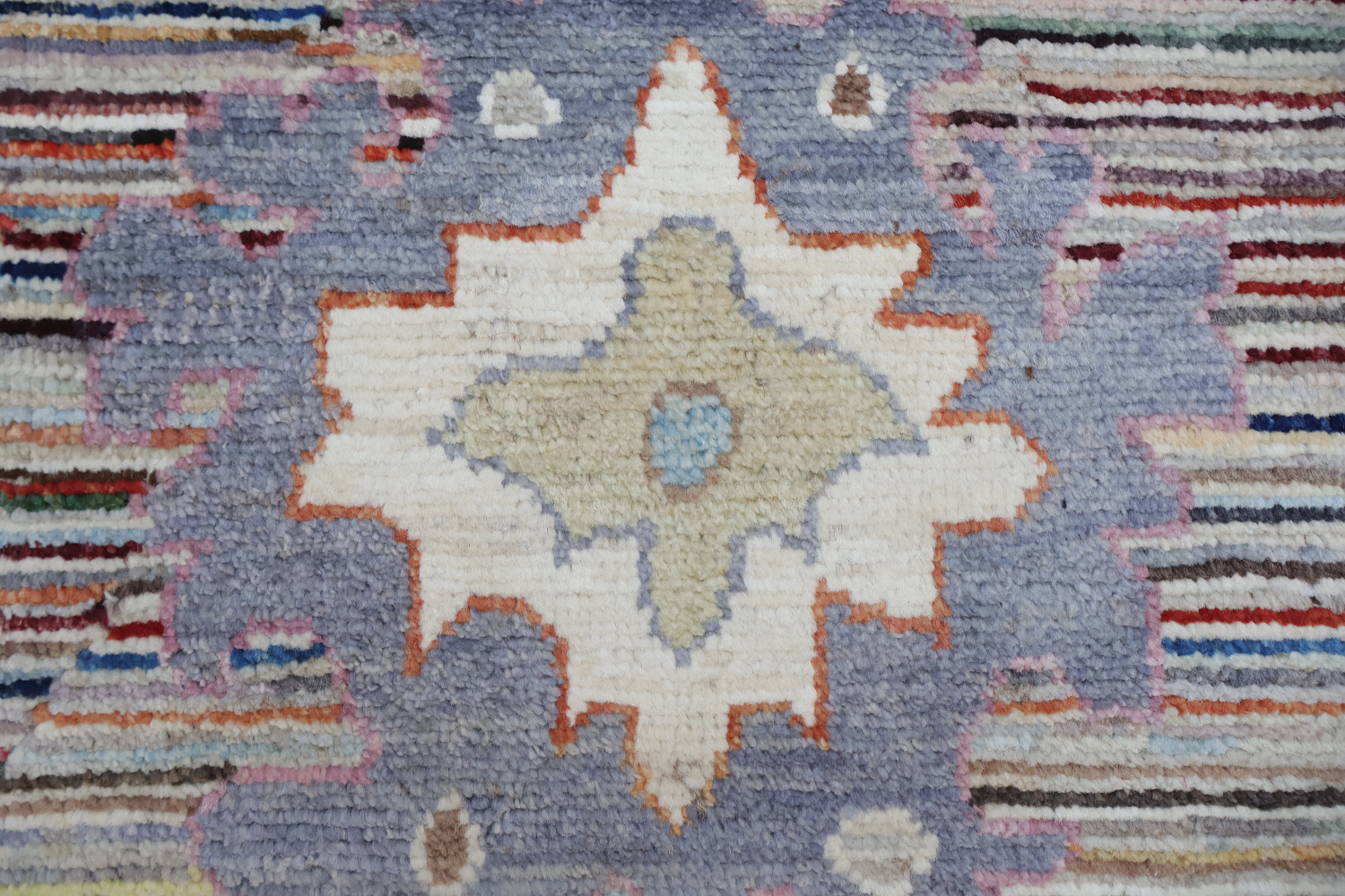 Unique Geometric Wool Oushak Turkish Runner Rug 3x10