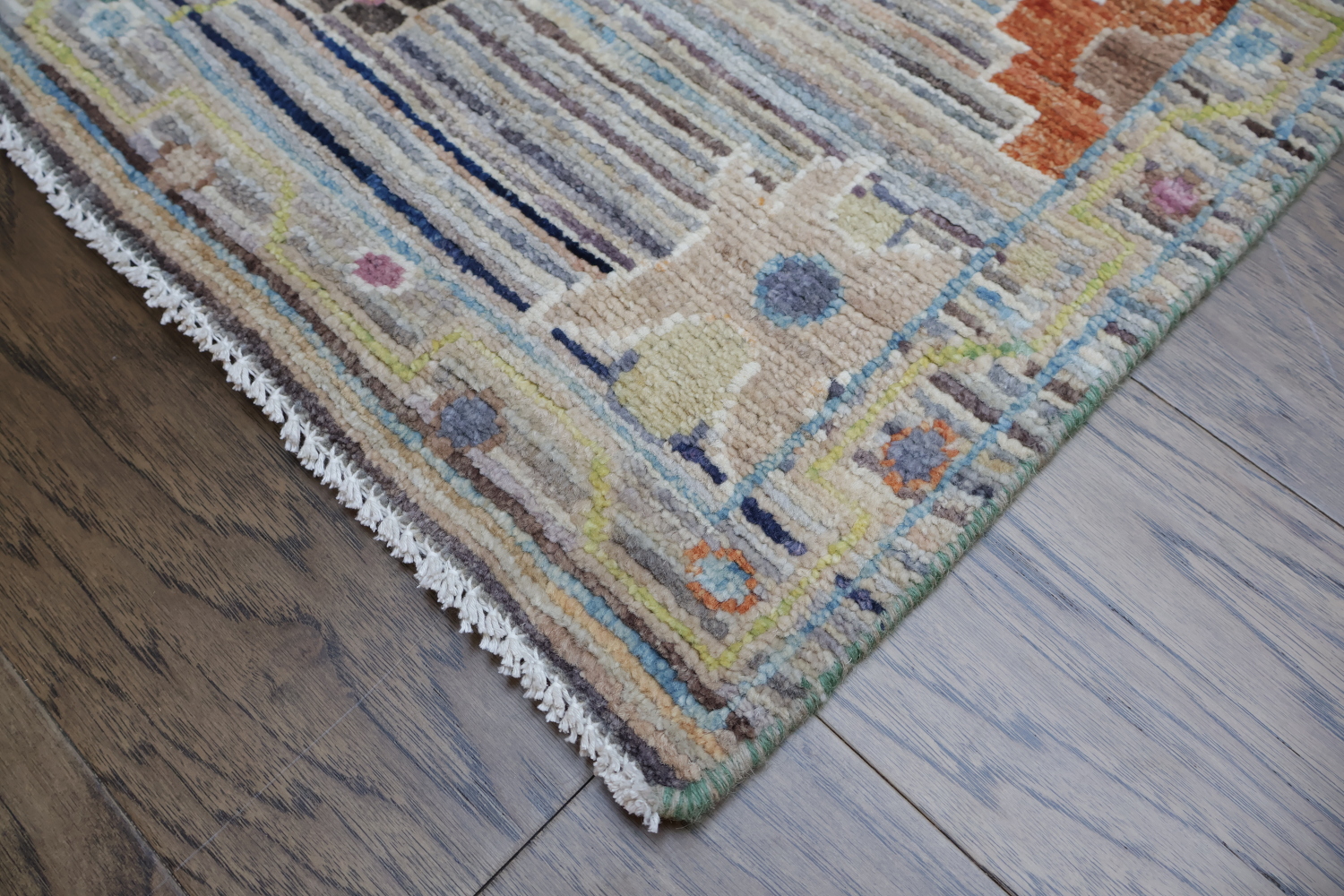 Unique Geometric Wool Oushak Turkish Runner Rug 3x10