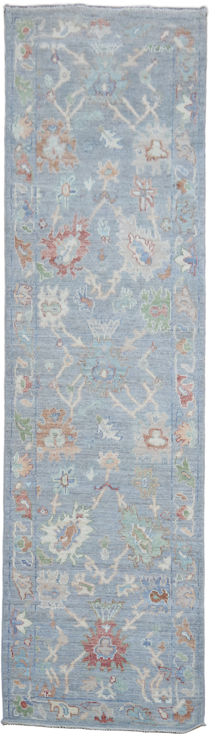 Vegetable Dye Wool Oushak Turkish Runner Rug 3x10