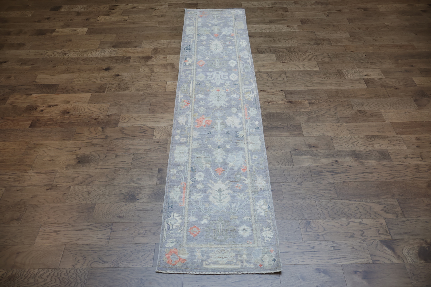 Stunning Muted Vegetable Dye Wool Oushak Turkish Runner Rug 3x12