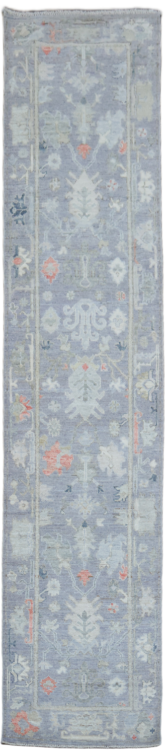 Stunning Muted Vegetable Dye Wool Oushak Turkish Runner Rug 3x12