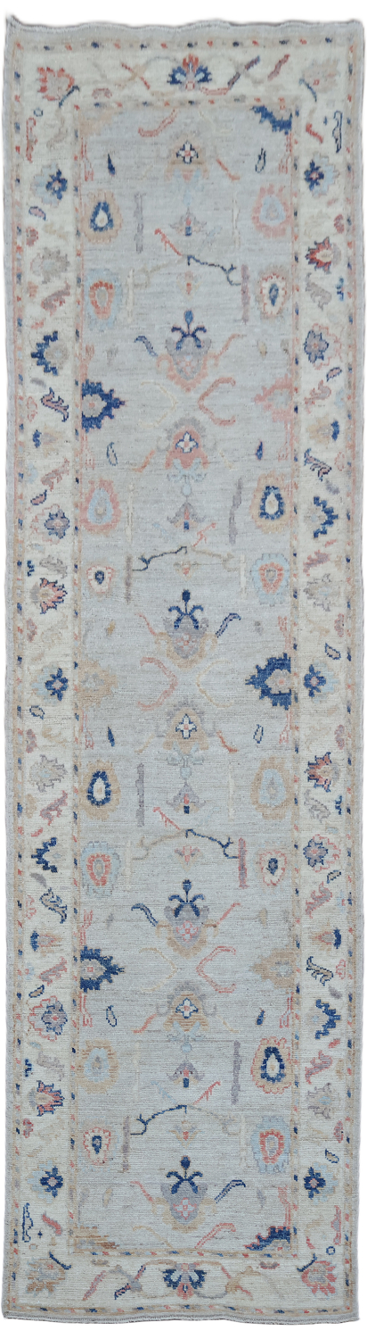 Oushak Turkish Runner Geometric Wool Rug 3x10