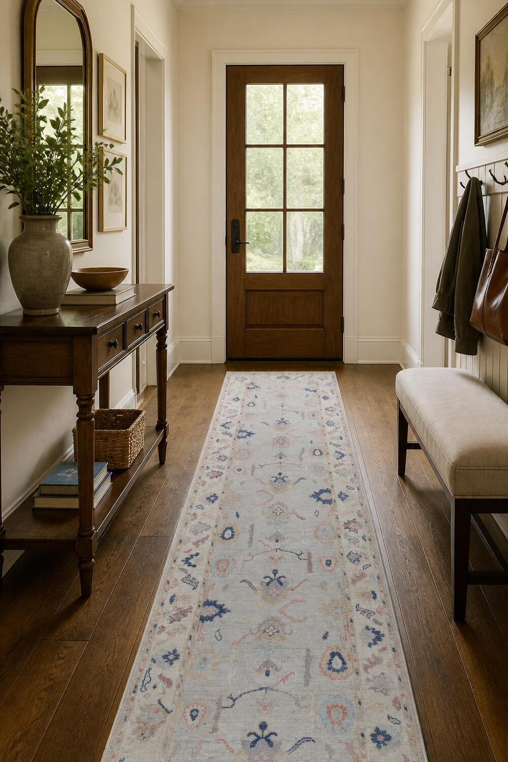 Oushak Turkish Runner Geometric Wool Rug 3x10