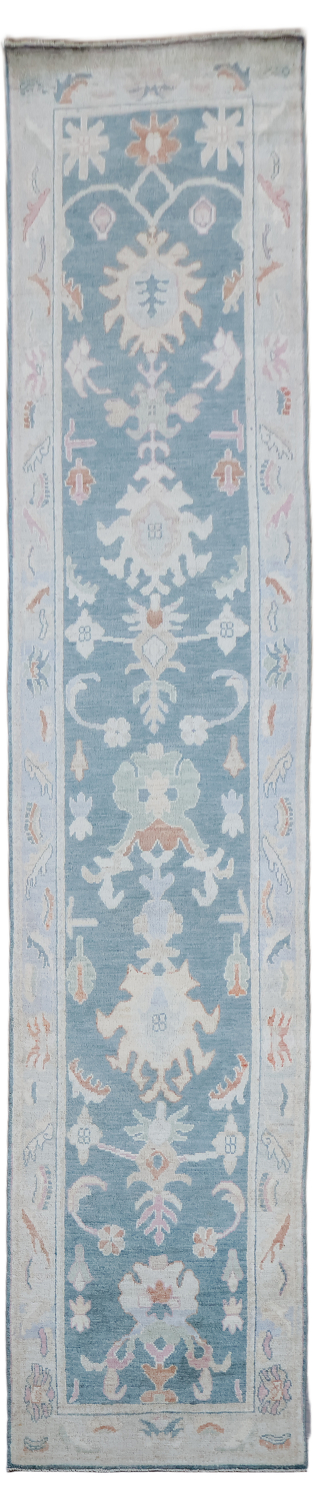 Vegetable Dye Wool Oushak Turkish Runner Rug 3x13