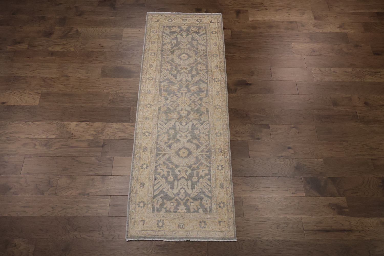 Geometric Wool Vegetables Dye Oushak Turkish Runner Rug 3x8