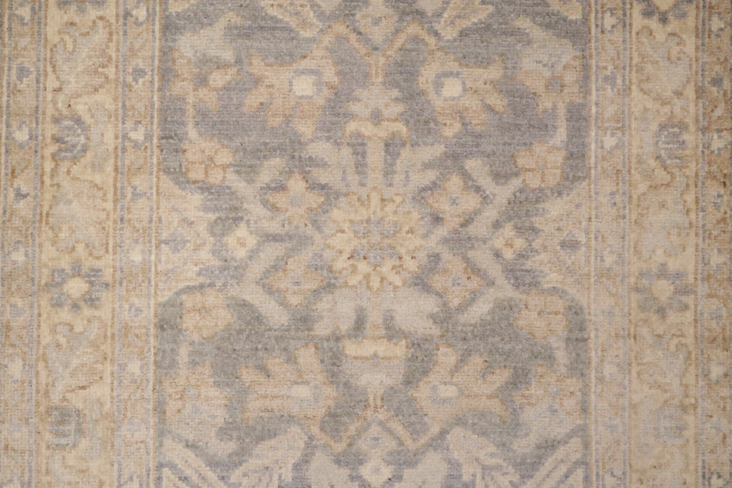 Geometric Wool Vegetables Dye Oushak Turkish Runner Rug 3x8