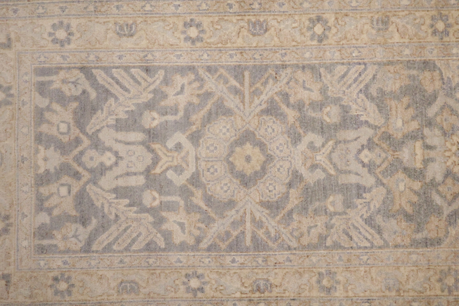 Geometric Wool Vegetables Dye Oushak Turkish Runner Rug 3x8
