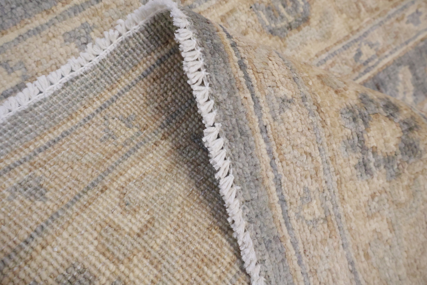 Geometric Wool Vegetables Dye Oushak Turkish Runner Rug 3x8
