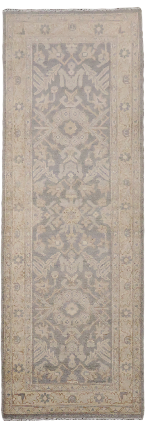 Geometric Wool Vegetables Dye Oushak Turkish Runner Rug 3x8