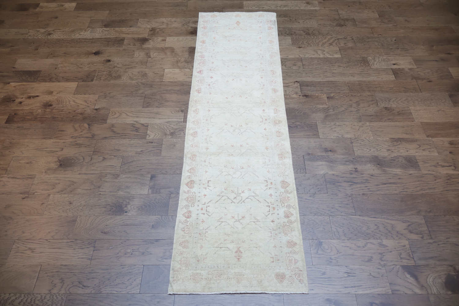 Muted Wool Geometric Oushak Turkish Runner Rug 3x9