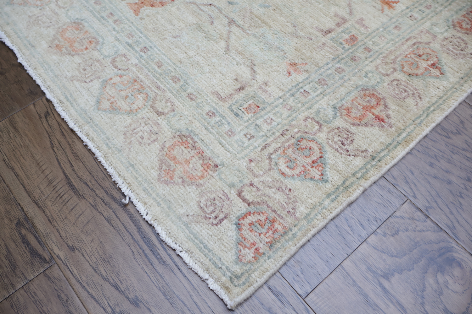 Muted Wool Geometric Oushak Turkish Runner Rug 3x9