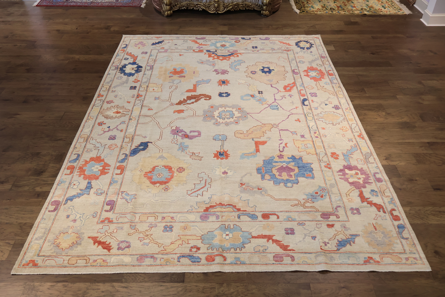 Geometric Grey Oushak Turkish Oriental Wool Area Rug 9x13
