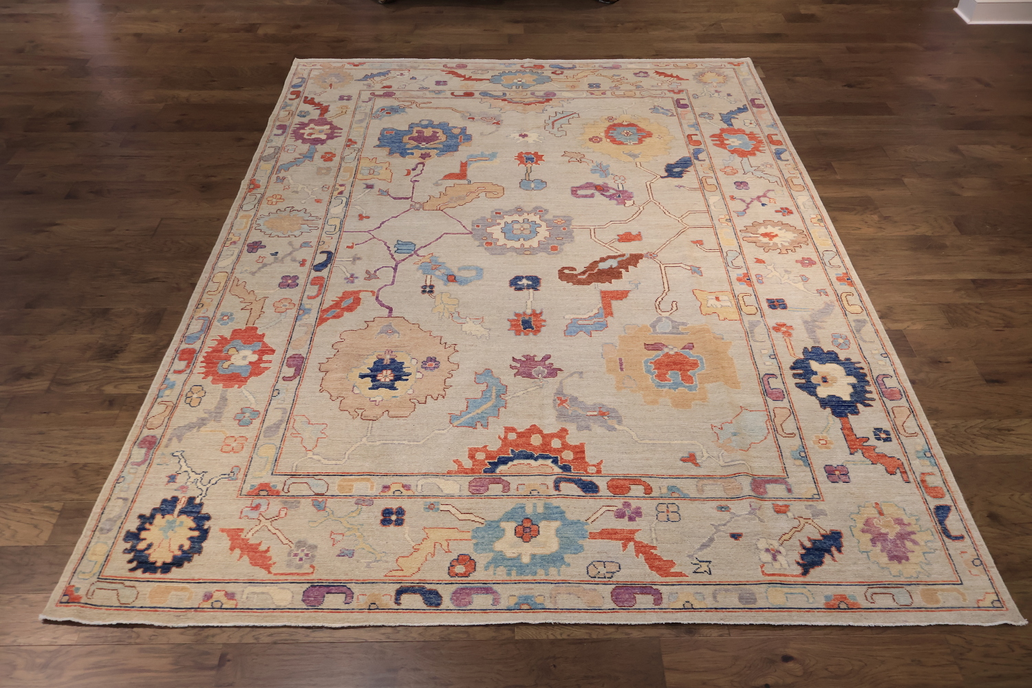 Geometric Grey Oushak Turkish Oriental Wool Area Rug 9x13