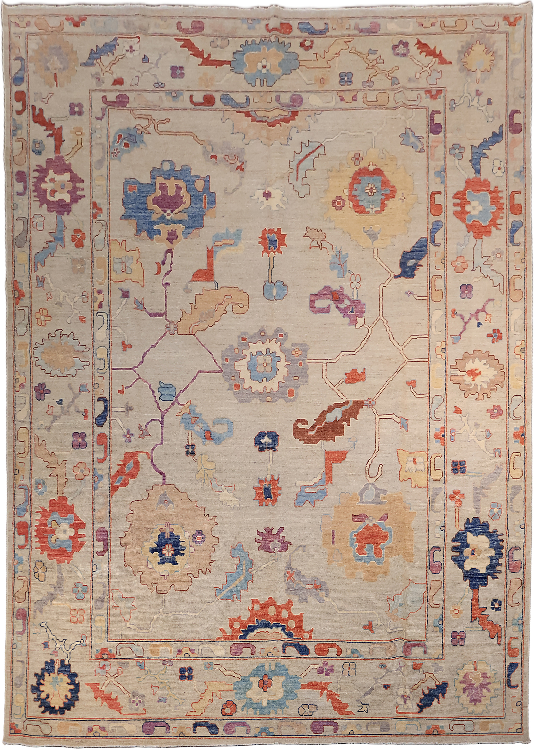Geometric Grey Oushak Turkish Oriental Wool Area Rug 9x13