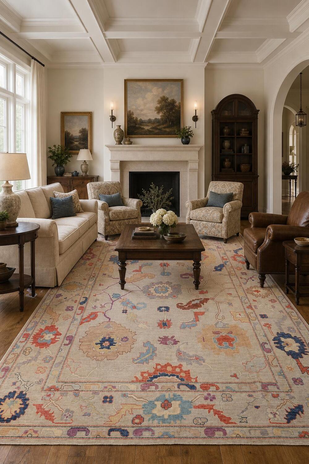 Geometric Grey Oushak Turkish Oriental Wool Area Rug 9x13