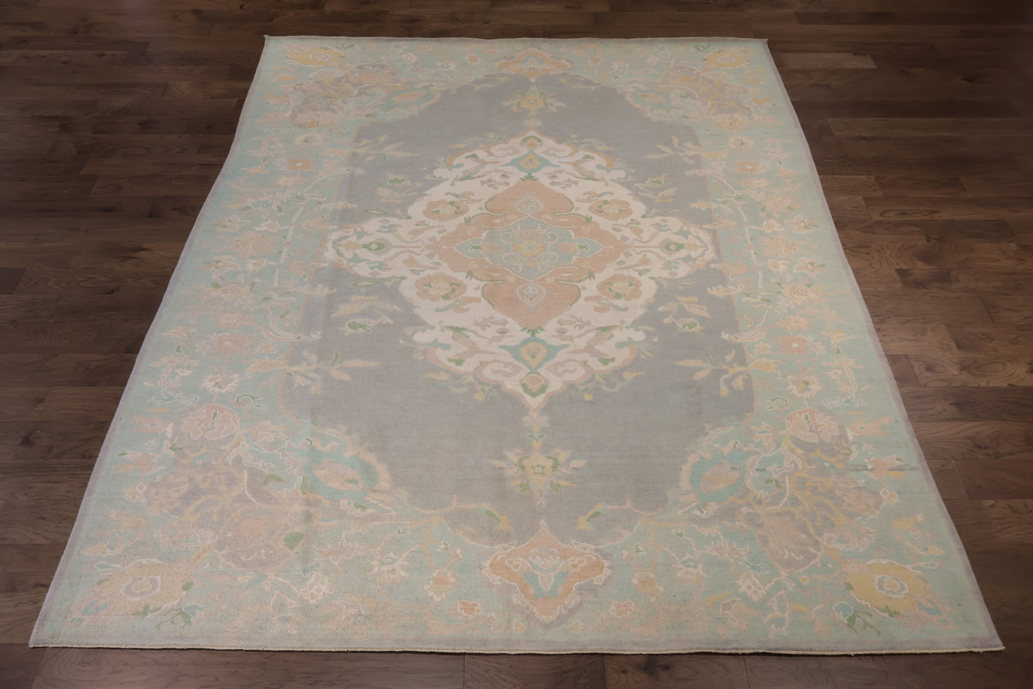 Muted Grey Oriental Wool Oushak Turkish Area Rug 9x12