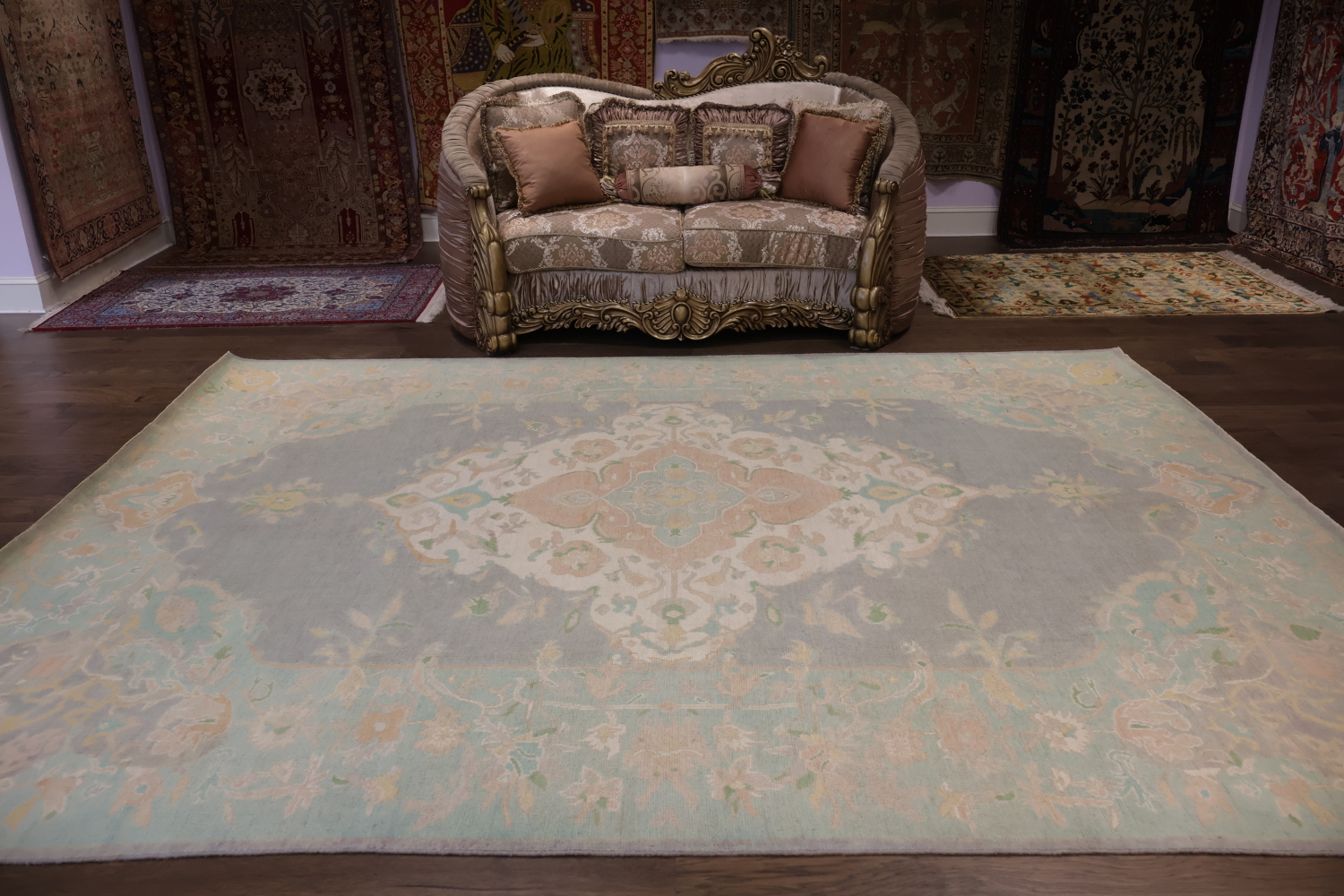 Muted Grey Oriental Wool Oushak Turkish Area Rug 9x12