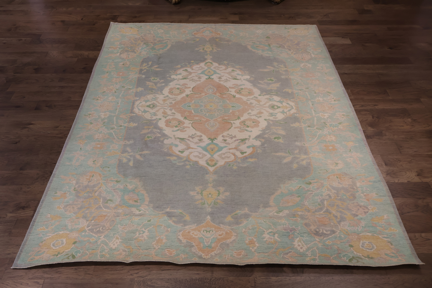 Muted Grey Oriental Wool Oushak Turkish Area Rug 9x12