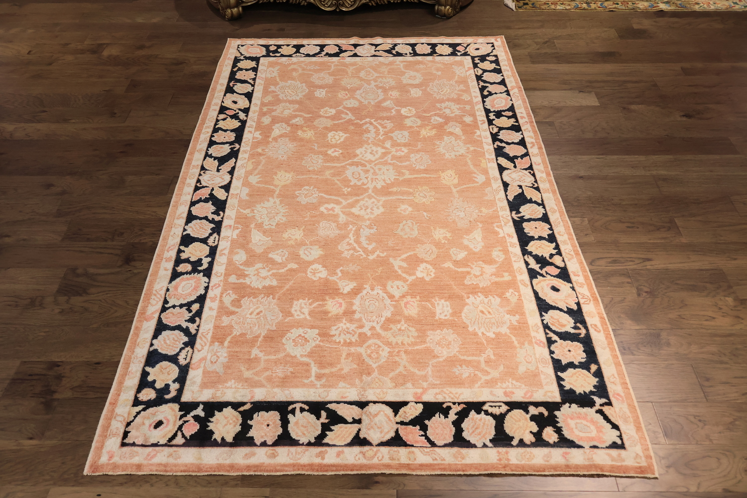 All Over Terracotta Floral Oriental Wool Oushak Turkish Area Rug 6x10