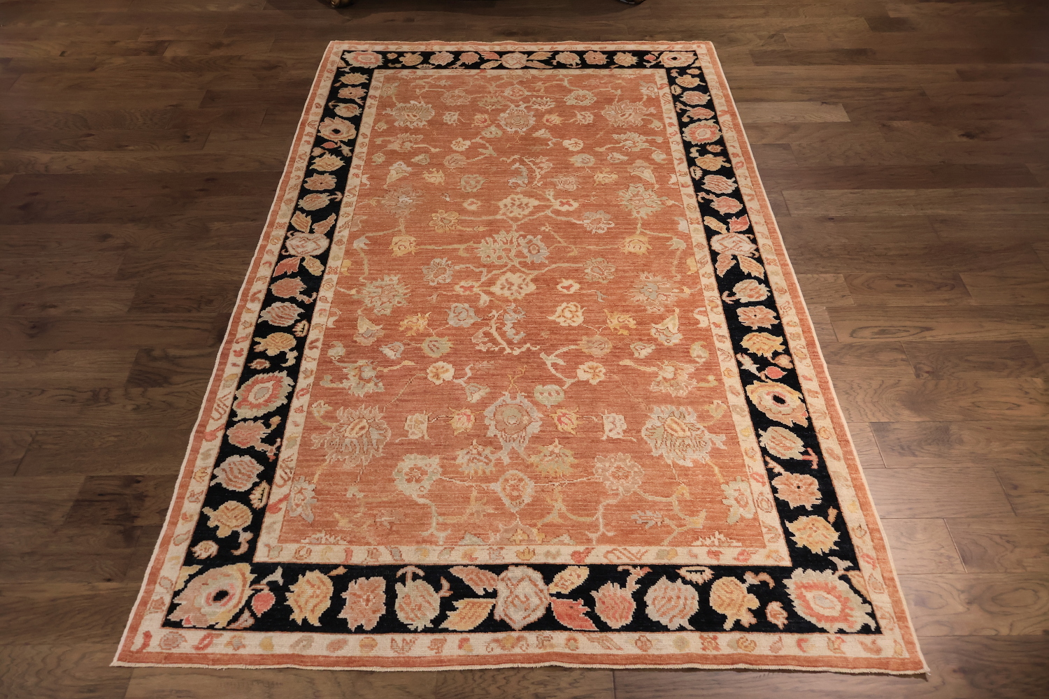 All Over Terracotta Floral Oriental Wool Oushak Turkish Area Rug 6x10