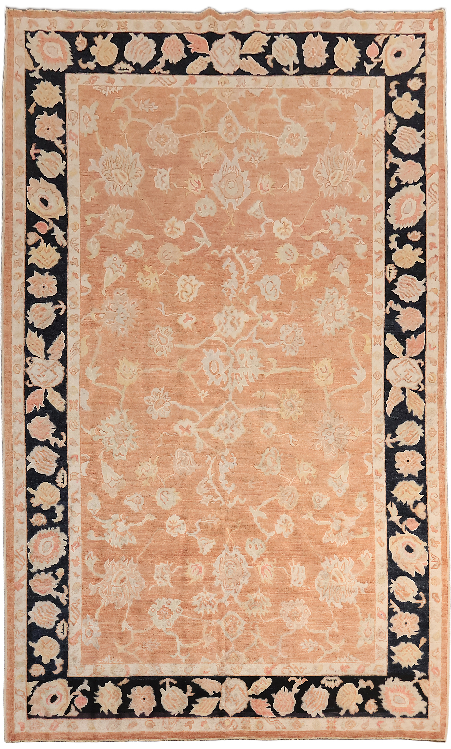 All Over Terracotta Floral Oriental Wool Oushak Turkish Area Rug 6x10