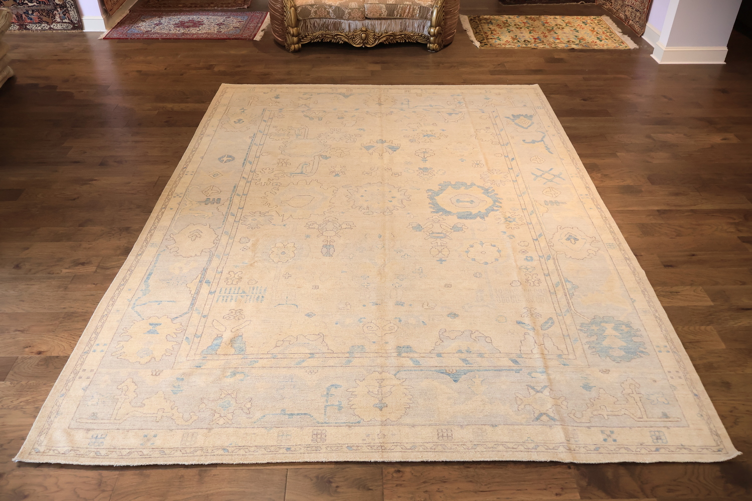 Decorative Muted Oushak Turkish Large Oriental Wool Rug 10x14