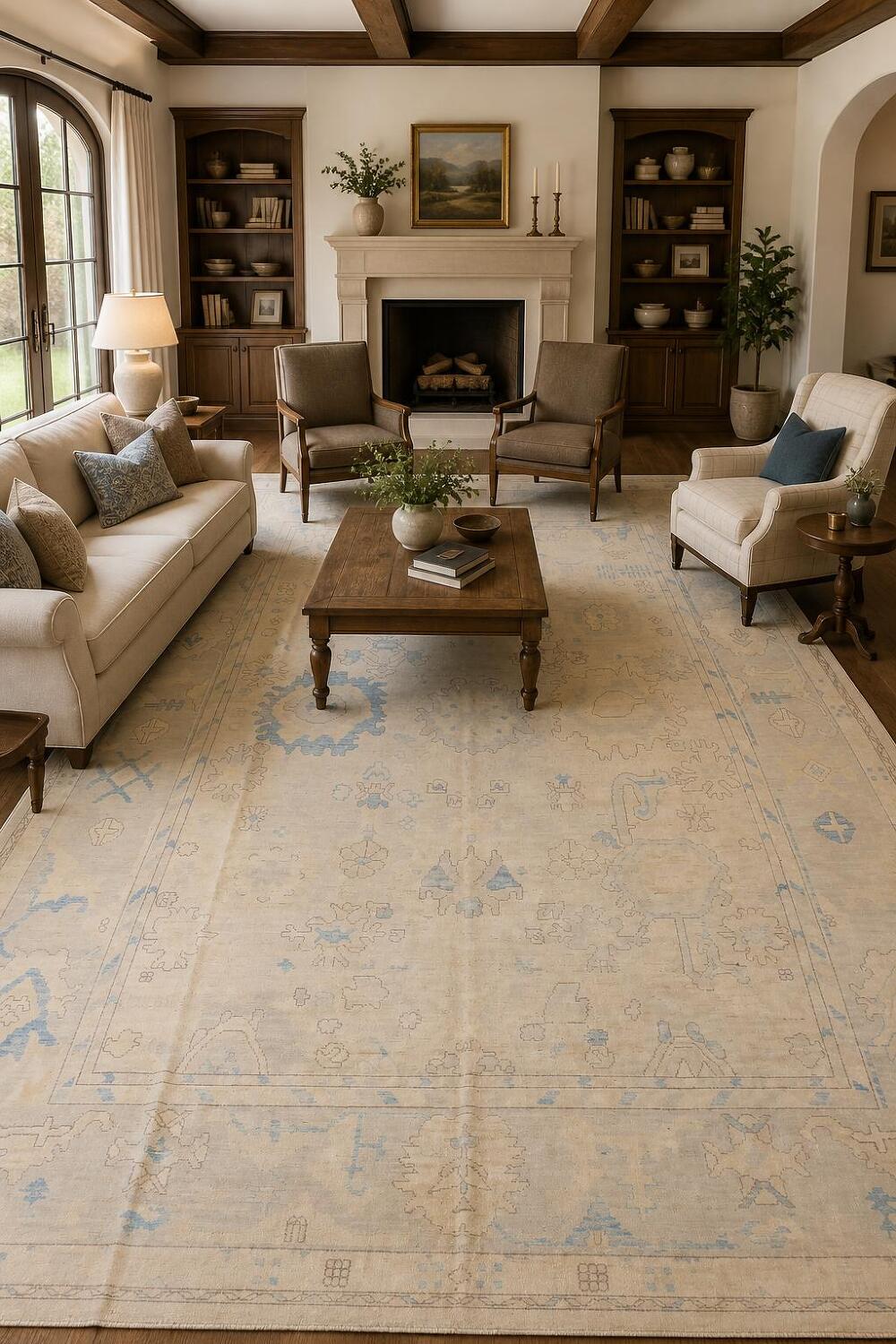 Decorative Muted Oushak Turkish Large Oriental Wool Rug 10x14